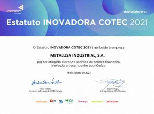 METALUSA recognized with the Status of INOVADORA COTEC 2021